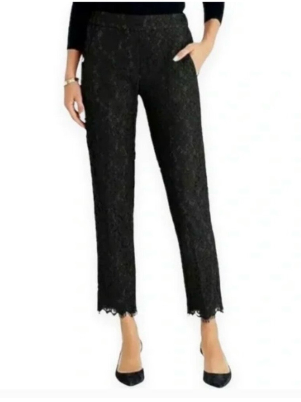 J. Crew Easy Pant Black Lace Ankle Cropped Length Size 4 Petite